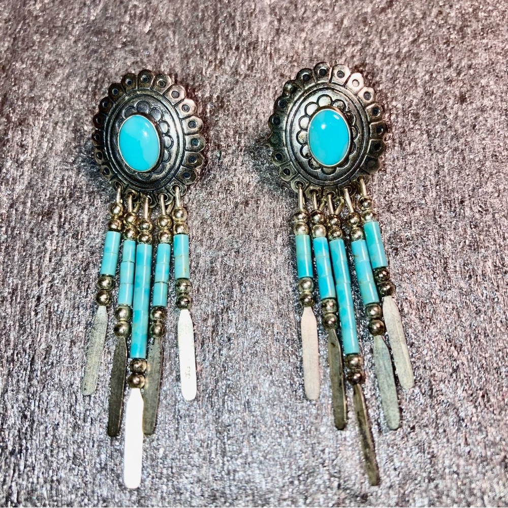 Q. T. Quoc Turquoise & Sterling Silver Handmade Vintage Earrings